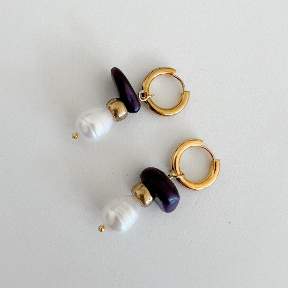 Gold and Purple Baroque Pearl Earrings